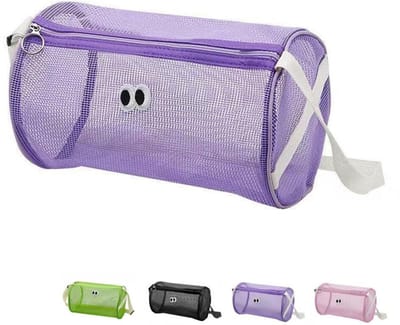 Strandtas met Rits - Nettas Voor Speelgoed - Vakantie Tas - Zwemtas - Draagbare sporttas - Handdoektas - Licht natuur - Draagbaar - Praktisch - Stijlvol - Zomer & Strand & Reizen - voor zandspeelgoed, zwemkleding, zwembrillen - Paars