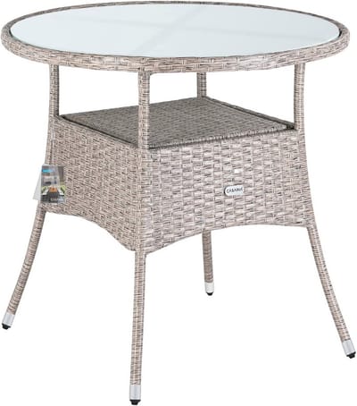 Ronde Weerbestendige Tuintafel Ø 80 cm met Melkglas Tafelblad voor Balkon en Terras