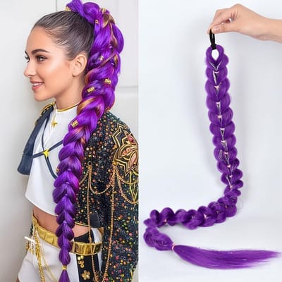 JOVIA 32 Inch Synthetische Paarse Gevlochten Pruik cosplay Glanzend Metaal Kinder Kerstkostuum Haarstuk - Rumi Collectie 32inches purple