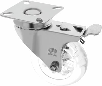 AMIG zwenkwiel/transportwiel met rem - D75mm - polycarbonaat - 100kg draagvermogen - transparant