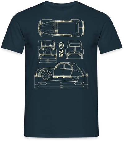 Citroën 2CV Maat Specificaties Blauwdruk T-Shirt Heren