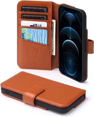 MobyDefend Hoesje - Geschikt voor iPhone 12 / iPhone 12 Pro - Luxe Leren Wallet Bookcase - Lichtbruin