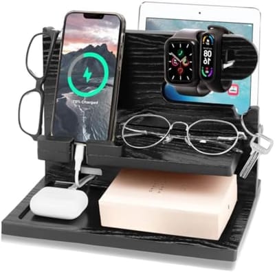 PromoHome Houten Telefoon Dock Station - Bureau Organizer met Sleutelhouder