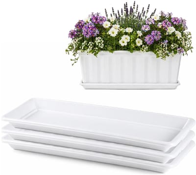Plasticforte Plantenbak water onder opvangschaal - 3x - wit - rechthoek - 39 x 18 cm - Bloembakken