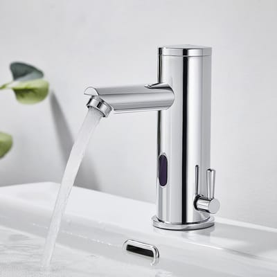 Auralum Luxe Sensorkraan Wastafel - Badkamerkraan met Infrarood - Inclusief Filter Hoekstopkranen - Chroom - Waterbesparend