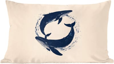 Sierkussens - Kussentjes Woonkamer - 60x40 cm - Walvissen - Spetters - Cirkel - Donkerblauw