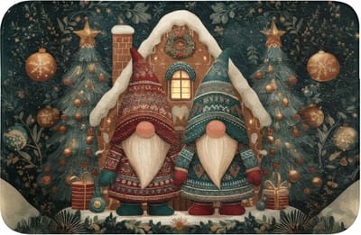 WC mat 60x40 cm - Antislip - Kerst - Gnomen - Peperkoekhuisje - Rood - Groen - Toiletmat - Vloermat - Douchemat - Toilet tapijt - Toiletmatten