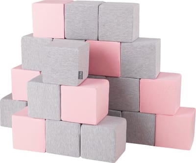 KiddyMoon Zachte Blokken voor Baby 24 Stuks - Montessori speelgoed 1 jaar - Speelmat foam - Foam blokken speelgoed kinderen XXL - Montessori baby - Zachte baby speelgoed - Schuimrubber speeltoestel - Baby speeltuin - Lichtgrijs-Roze
