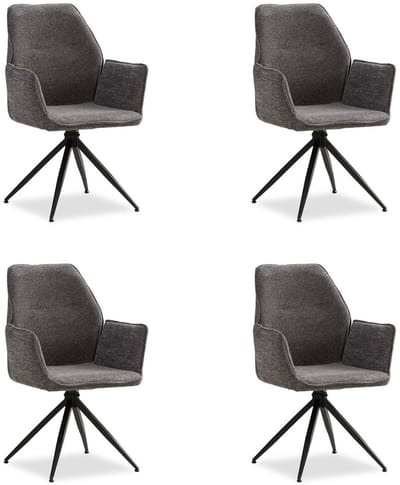Homestyle4u Eetkamerstoelen - 4 Stoelen - met armleuningen - Draaibare - Chenille Wol Grijs