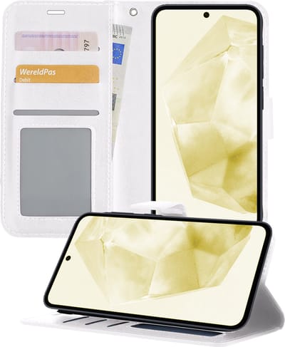 Hoesje - Met Pasjeshouder - Geschikt voor Samsung Galaxy A35 - Luxe Bookcase Portemonee - Flip Case - Kunstleer Book Case - Flipcase - Book Cover - Walletcase - Portemonneehoes - Telefoonhoesjes - Wit
