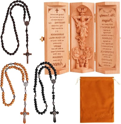 SolidKeus - Houten Jezusfiguur in Drievoudige Doos, Religieuze Decoratie