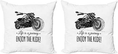 ABAKUHAUS Enjoy the Ride Decoratieve kussenhoezen 2-pack, handgetekende motorfiets, 50x50 cm, zwart-wit