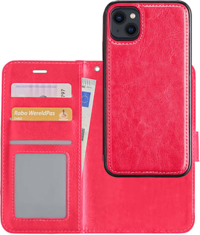 Hoesje - 2 in 1 - Geschikt voor Apple iPhone 13 Mini - Met Uitneembare Hard Cover - Bookcase - Wallet Case - Met Pasjeshouder - Book Case - Uitneembaar - Pashouder - Kunstleer - Telefoonhoesjes - Donkerroze