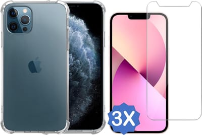 Geschikt voor iPhone 13 Pro Hoesje - Beschermhoes Transparant - Screenprotector - 3x Beschermglas
