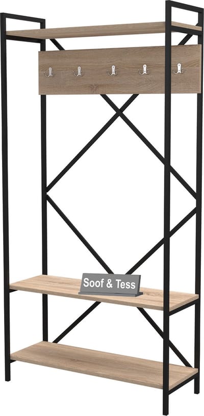 Soof&Tess NAVIS Industriële kapstok met schoenenrek- Wit/Zwart- Industrieel