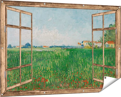 Gards Tuinposter Doorkijk Veld met Klaprozen - Vincent van Gogh - 150x100 cm - Tuindoek - Tuindecoratie - Wanddecoratie buiten - Tuinschilderij