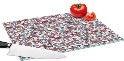 Glazen Snijplank - 39x28 - Stad - Patroon - Huizen - Snijplanken Glas