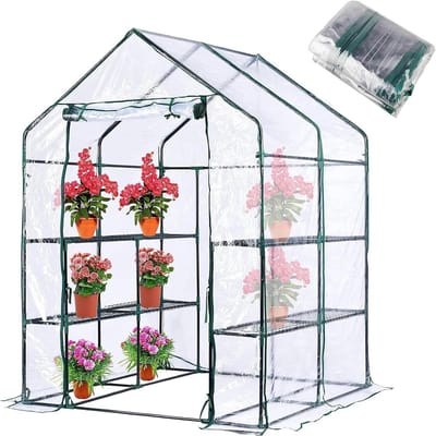 Broeikas Vervanghoes - Plantentuinhoes - Buiten Tuinieren - Oprolbare Ritsdeur - 143x143x195 cm - Transparant