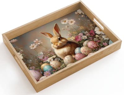 Dienblad hout 40x30 cm - Schootdienblad - Paashaas - Lente - Paaseieren - Borrelplank rechthoek - Plateau dienbladen