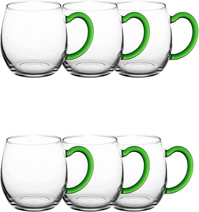 6x wijnmokken met groene handgreep 250 ml wijnglas gekalibreerd glas witwijnglas glühweinglazen glühweinbeker punchglazen theeglazen met handgreep spritzerglas