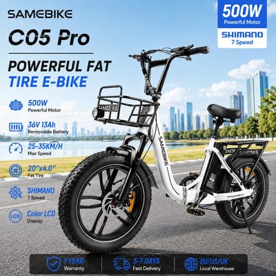 SAMEBIKE C05 Pro Opvouwbare elektrische fiets E-bike 36V13Ah Verwijderbare batterij 20”x4.0” Off-road dikke banden 7 versnellingen Velg van magnesiumlegering LCD-display Elektrische fiets
