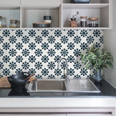Zelfklevende tegelwandstickers voor keuken en badkamer - 24 cementtegelstickers, AZULEJOS-stijl, TESA - 24 stickers, 10x10 cm