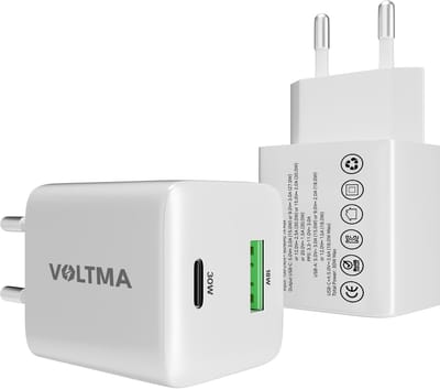 Voltma 30W USB-A en USB-C oplader - 2 poorten (Type-C/A) - usb c adapter met GaN-technologie - 30 Watt Oplaadstekker - snellader compatibel met iPhone15/Samsung S-serie/Note - Wit