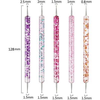Lot de 5 stylos à ongles pour nail art, avec perles en cristal et poignée à double extrémité, pour dessin, peinture, strass, outils de manucure white