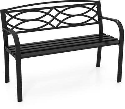 COSTWAY Tuinbank van metaal, weerbestendige zitbank voor 2 personen, balkonbank met rugleuning en armleuning, metalen bank tot 300 kg belastbaar, ijzeren bank voor tuin, terras, balkon, 116 x 49 x 83