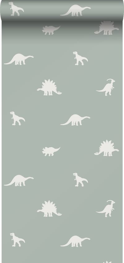 ESTAhome behang dinosaurussen vergrijsd mintgroen - 53 cm x 10.05 m - 139284