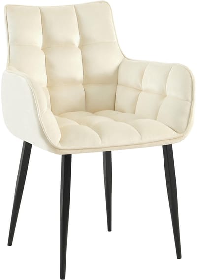 CLP Tirana Eetkamerstoel - met armleuning - met rugleuning - zwart metalen frame - fluweel - velvet - creme