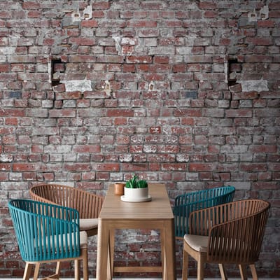 Fotobehang Profhome 383371-GU vliesbehang hardvinyl warmdruk in reliëf glad in baksteen look mat rood grijs wit zwart 1,59 m x 2,8 m