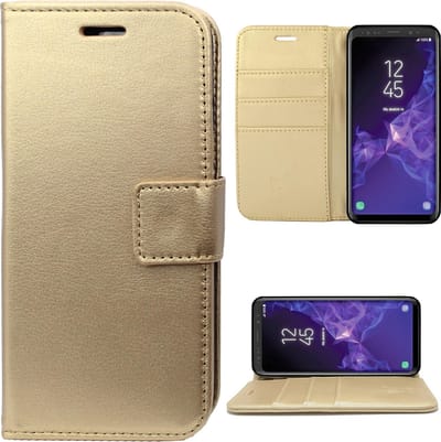 Hoesje geschikt voor Samsung Galaxy S9 Kunstlederen Bookcase met Siliconen TPU Telefoonhouder - Goud - van iCall