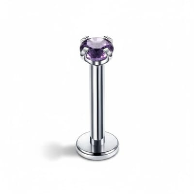 Aramat Jewels | Piercings | Tragus Piercing Zilverkleur Paarse Zirkonia 6mm 3mm | | | |3mm | Staal | Volwassenen | Verkleurd niet