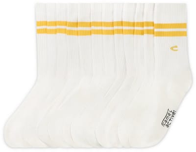 camel active Set van 6 unisex sokken met streepjes - Maat menswear-35-38 - Wit/Geel