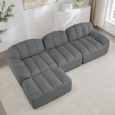 DESMIU Hoekbank 288 x 165 x 79 cm - Modulaire 3-Zits Met Ottoman En Diepe Zit - Voor Woonkamer En Appartement - Fleece Grijs