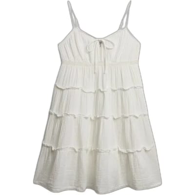 Superdry Cheesecloth Tiered Mini Mouwloze Korte Jurk Wit M Vrouw