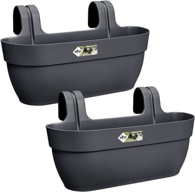 Elho Vibia Campana Easy Hanger L - Balkonbakken met Ophanging - 100% Gerecycled Plastic - Set van 2 - L46 x B24.1 x H26.5 cm - Antraciet