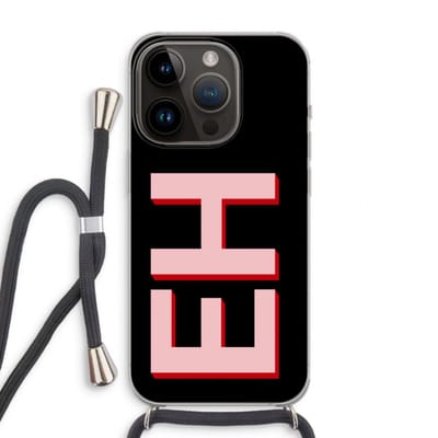 Gepersonaliseerd - Case Company® - Hoesje met koord geschikt voor iPhone 14 Pro hoesje met Koord - Monogram - Telefoonhoesje met Zwart Koord - Extra Bescherming aan alle Kanten en Over de Schermrand