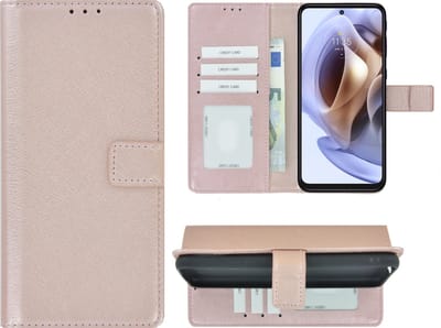 Hoesje Geschikt voor Motorola Moto G31 - Bookcase - Hoesje Motorola Moto G41 - Pu Leder Wallet Book Case Rose Goud Cover