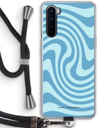 Case Company® - Hoesje met koord geschikt voor OnePlus Nord hoesje met Koord - Swirl Blauw - Telefoonhoesje met Zwart Koord - Bescherming aan alle Kanten en Over de Schermrand