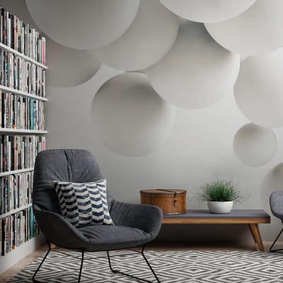 Fotobehang Profhome 382911-GU vliesbehang hardvinyl warmdruk in reliëf glad 3D mat wit grijs 3,71 m x 2,8 m