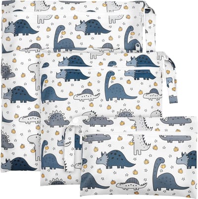 3-delige Wetbag voor Wasbare Luiers, Herbruikbare Nat en Droog Luiertassen met Rits voor Peuter, Ideaal voor Reizen, Strand en Zwembad (Dino)