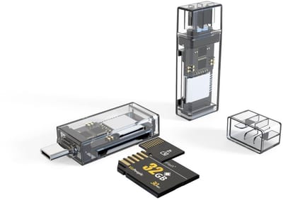 USB-C / Type-C naar SD + Micro-SD (TF) Kaartlezer - Geheugenkaart Adapter voor Laptop, Tablet en Smartphone - transparant