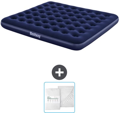Bestway luchtbed - 2-Persoons - 183 x 203 x 22 cm - Blauw - Inclusief en Hoeslaken