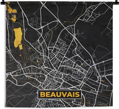 Wandkleed - Wanddoek - Frankrijk – Plattegrond – Kaart – Beauvais – Stadskaart - 180x180 cm - Wandtapijt