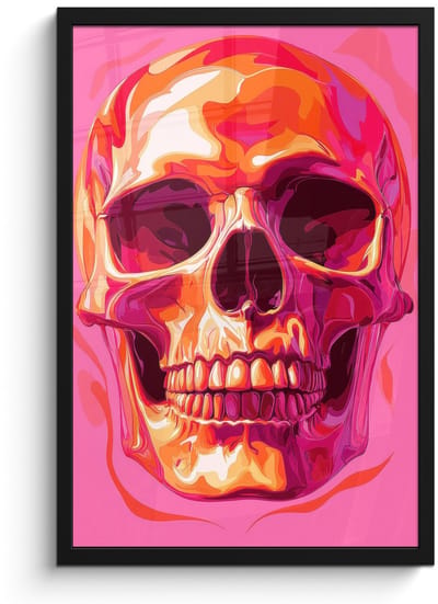 Poster in lijst - Fotolijst 40x60 cm - Posters - Felroze - Tanden - Schedel - Posterlijst zwart - Decoratie - Wanddecoratie woonkamer - Muurdecoratie slaapkamer