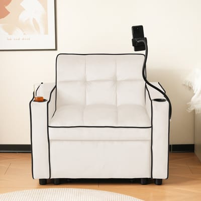 DESMIU Slaapbank 127 X 75 X 94 Cm - Opvouwbaar Met Verstelbare Rugleuning En Slaapfunctie - Voor Kleine Ruimtes - Linnen Antiekgrijs