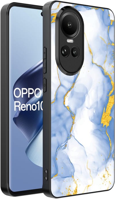 Smartphonica Telefoonhoesje Geschikt voor Oppo Reno 10 / 10 Pro met Lichtblauw Goud Marmer Opdruk - TPU Backcover Case Lightblue Gold Marble Design geschikt voor Oppo Reno 10;Oppo Reno 10 Pro