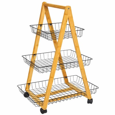 Luxaliving Keukentrolley Bamboe – 3-Laags – Metalen Manden – Verrijdbaar – Opbergkar op Wielen – L37 x B39 x H85 cm